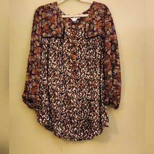 Intro 3x Half button down blouse,  lots of Fall/ Winter vibes